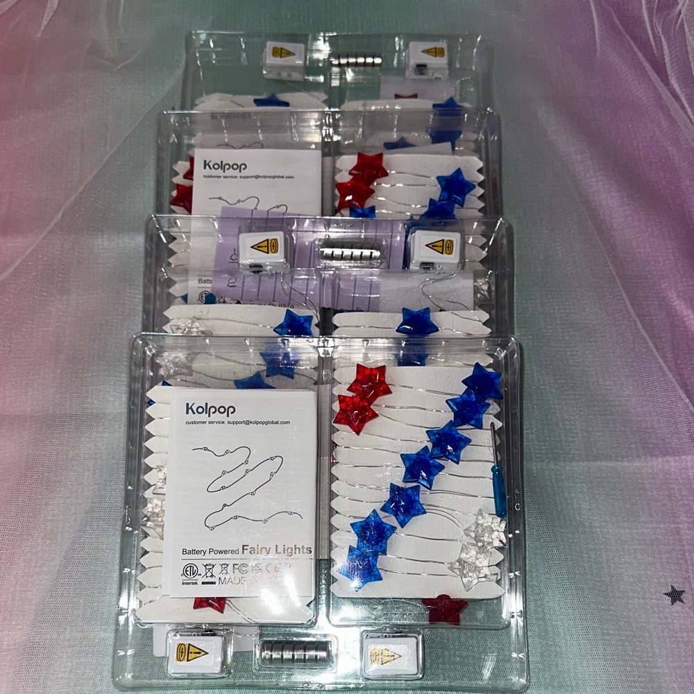 Kolpop Battery Powered Fairy Lights with Red & Blue Star Clips (4 Packs)
